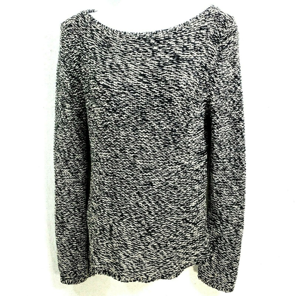 Old Navy Women M Pullover Sweater Black White Linen Cotton Chunky Boat Neck